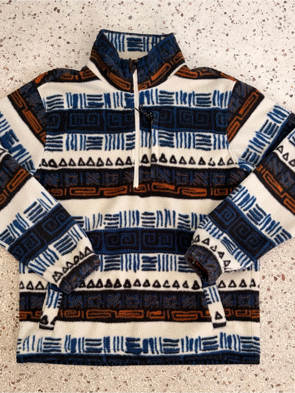 Billabong Men's Zip-Up Fleece — Navy, Brown & White Pattern